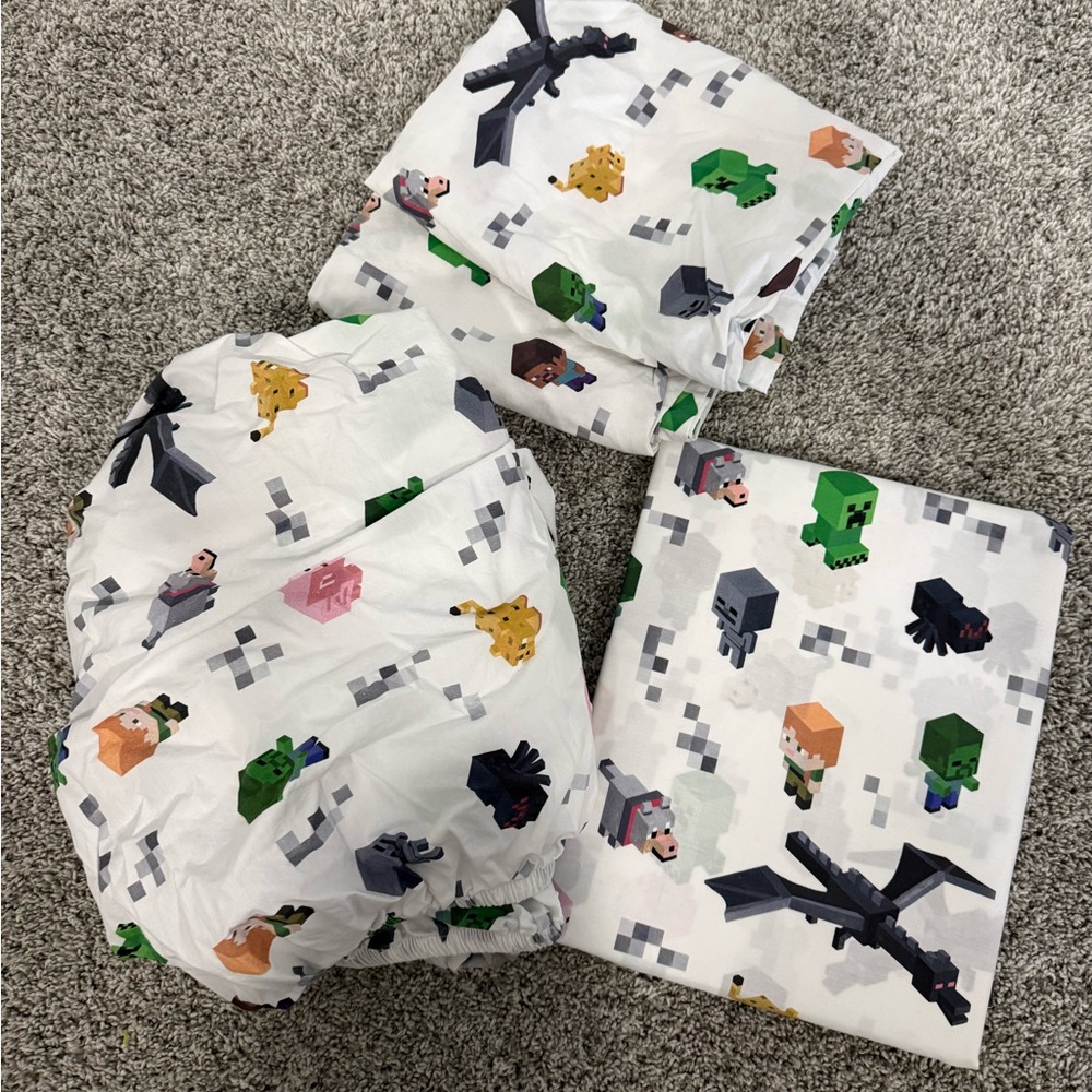 Minecraft Character Print Fabric with Black Bows